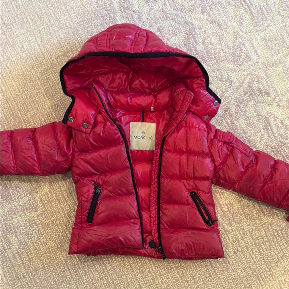Moncler Red Puffer Jacket with Quilted Design